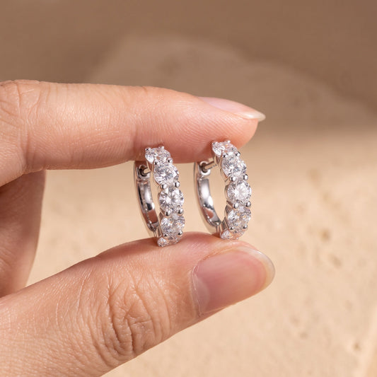 Lab-Grown Diamond Shared Prong Huggie Hoop Earrings Classic Luxury - Triple Jewelry