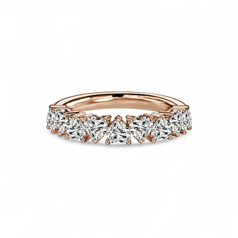 18K Rose Gold 9 Stone Heart - Shaped Lab Grown Diamond Half Eternity Ring 1.2 - 1.8ct - Triple