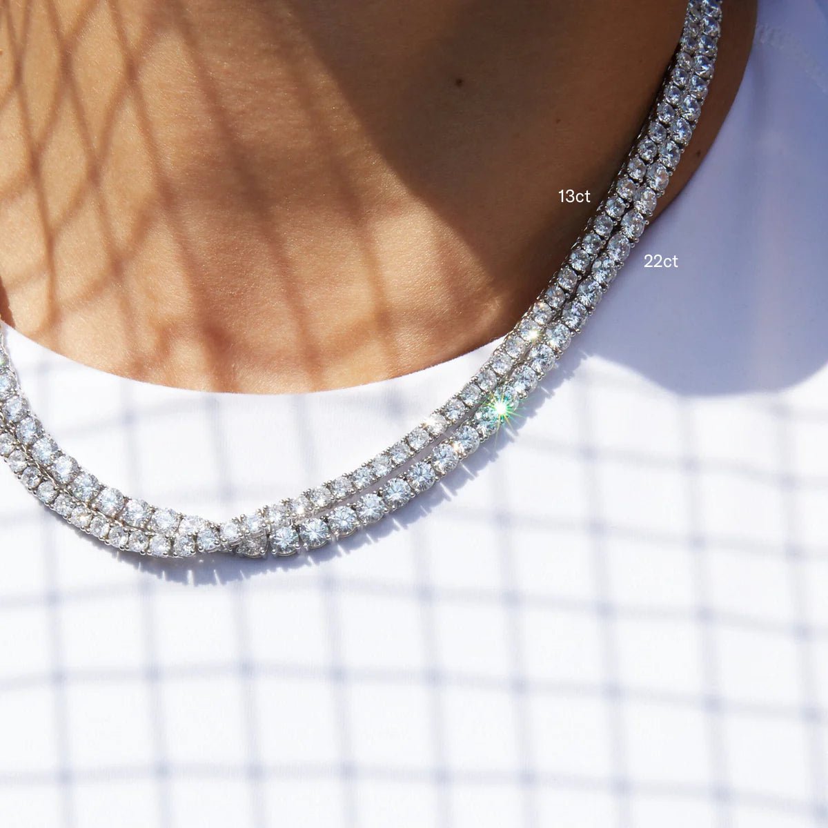 18K White Gold Lab Grown Diamond Tennis Necklace 5.0 - 15.0ct - Triple