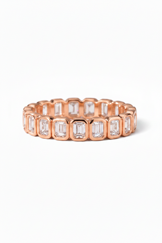 Emerald Cut Lab-Grown Diamond Bezel Full Eternity Band 1.0-2.5cttw | 14k/18k/Vermeil - Triple Jewelry