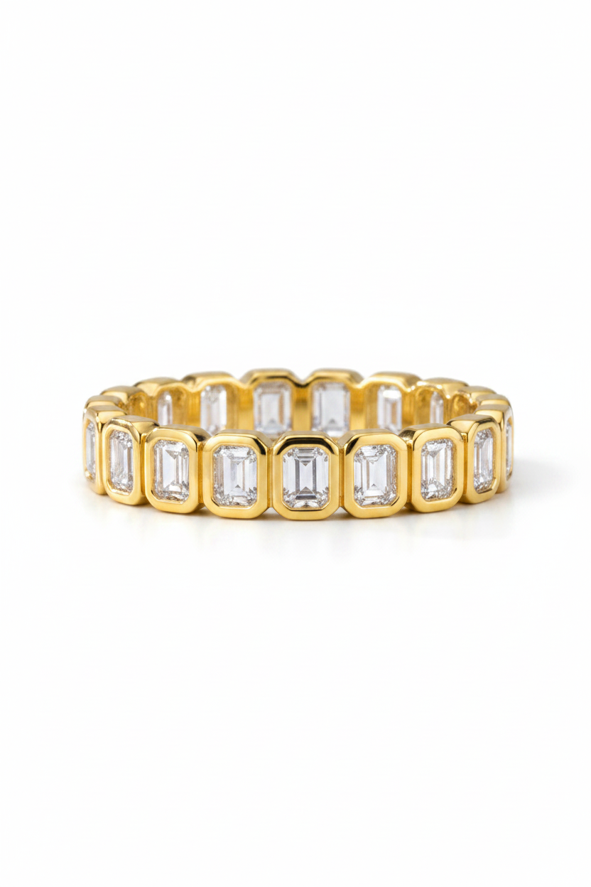 Emerald Cut Lab-Grown Diamond Bezel Full Eternity Band 1.0-2.5cttw | 14k/18k/Vermeil - Triple Jewelry