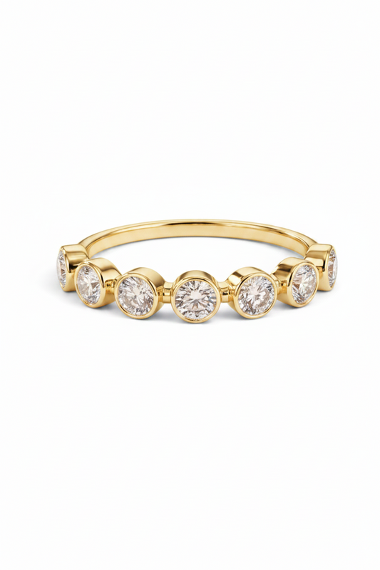 Bezel Set Round Lab Grown Diamond Half Eternity Band Ring 14K/18K Solid Gold | Triple Jewelry