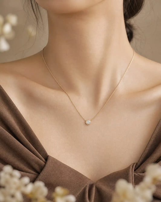 Classic Bezel Lab Grown Diamond Solitaire Pendant Necklace | Triple Jewelry