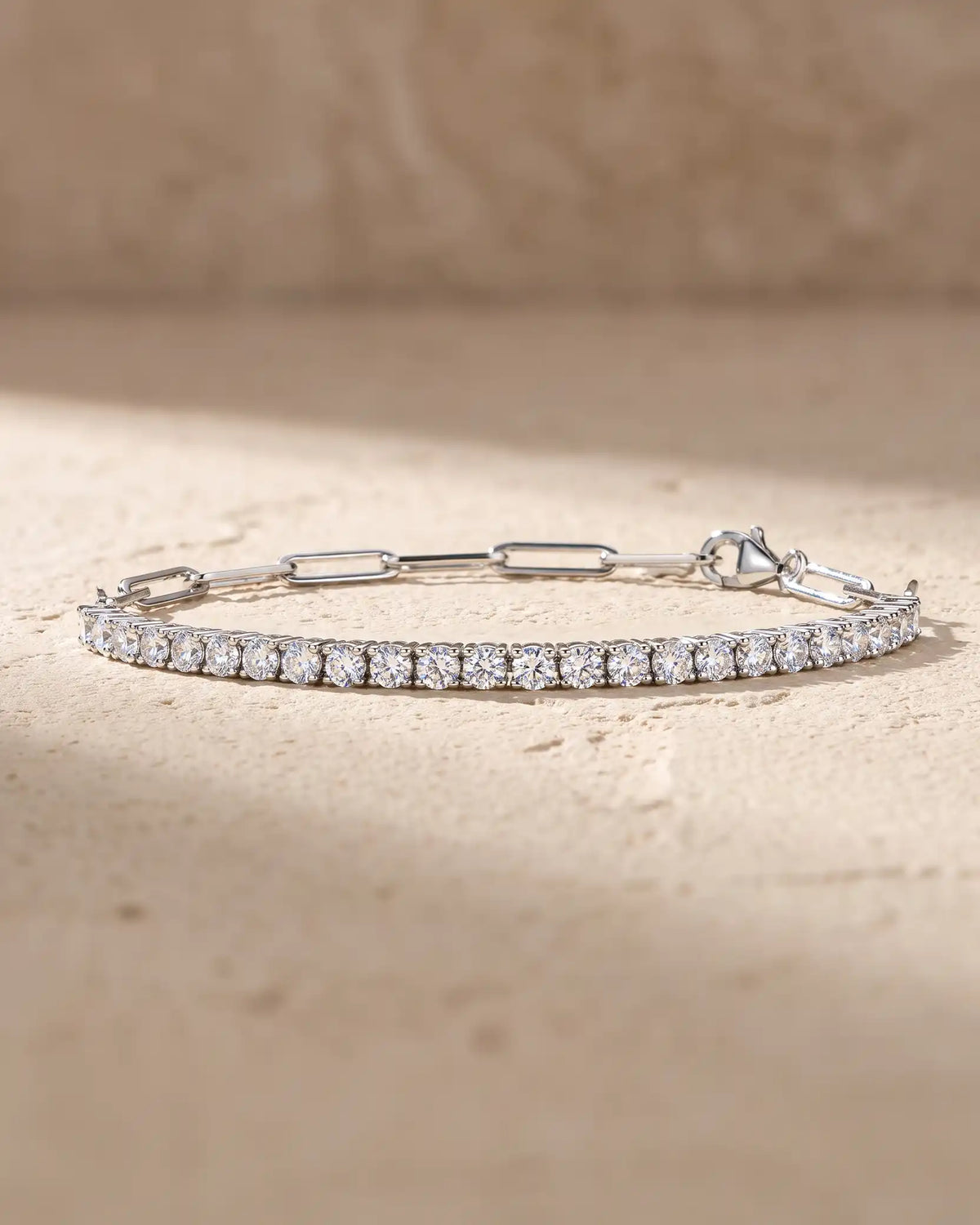 Round Lab Grown Diamond Tennis Paperclip Half Chain Bracelet | Triple Jewelry