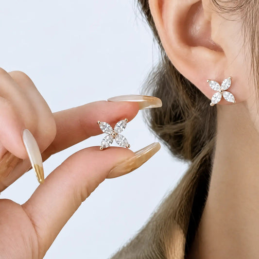 Marquise Diamond Clover Stud Earrings Flower Lab Grown Diamond Studs | Triple Jewelry