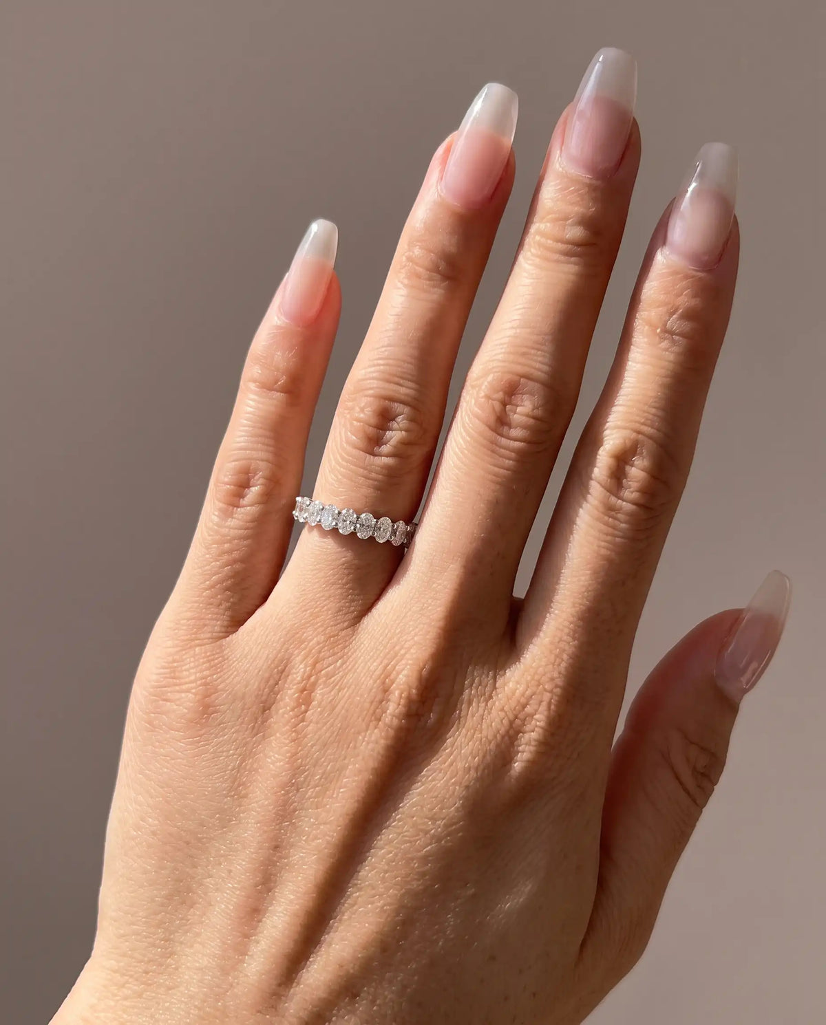 Oval Cut Shared Prong Lab Grown Diamond Half Eternity Band Ring 14K/18K Solid Gold | Triple Jewelry