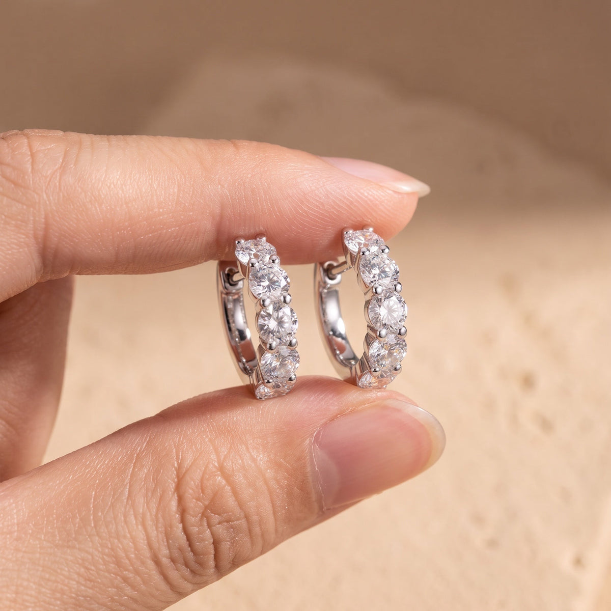Lab-Grown Diamond Shared Prong Huggie Hoop Earrings Classic Luxury - Triple Jewelry