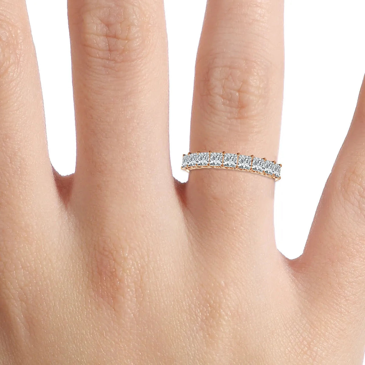18K Rose Gold 9 Stone Princess Cut Lab Grown Diamond Eternity Ring 0.54 - 1.8ct - Triple