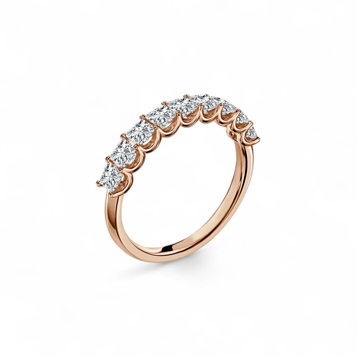 18K Rose Gold 9 Stone Princess Cut Lab Grown Diamond Eternity Ring 0.54 - 1.8ct - Triple
