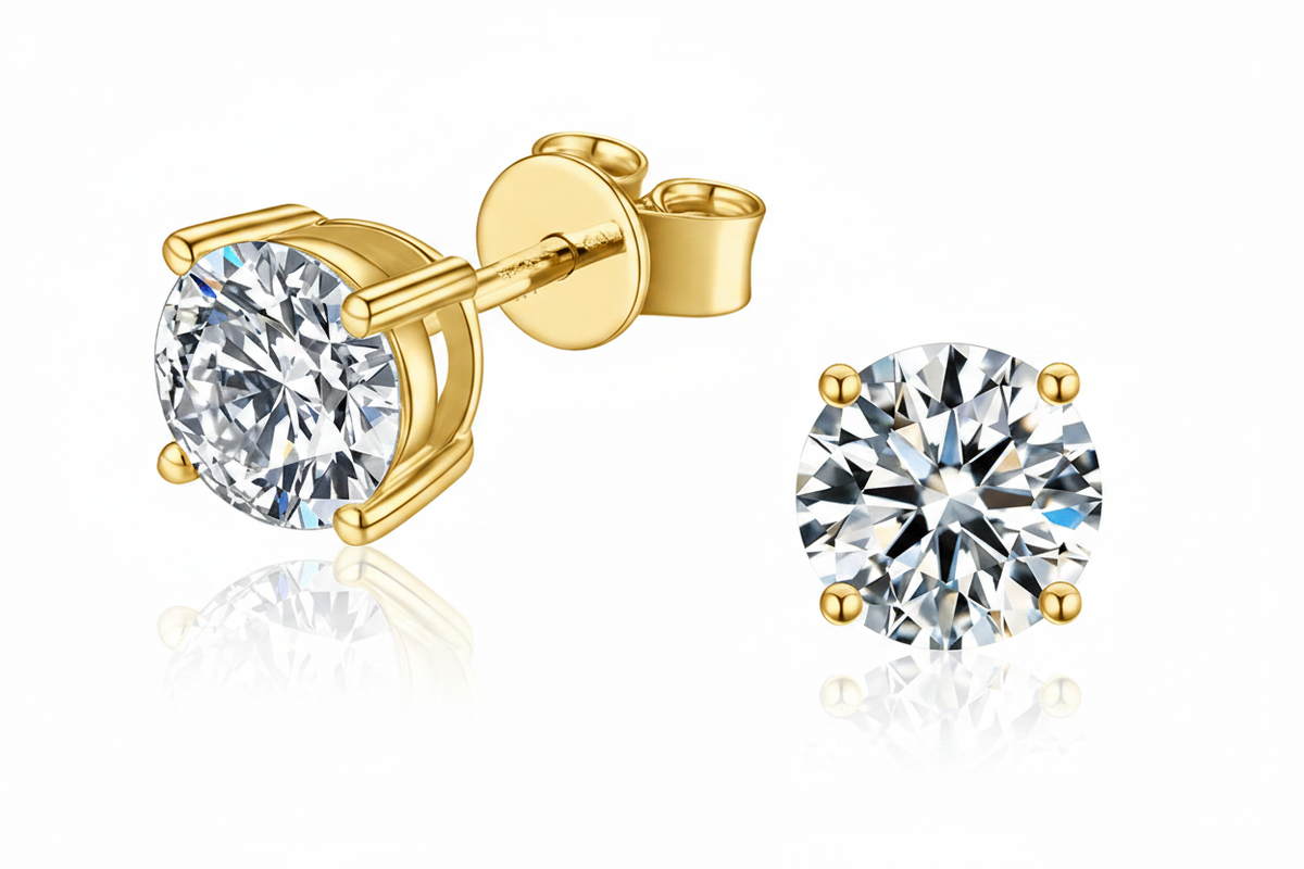 Classic 4-Prong Round Brilliant Cut Lab Grown Diamond Solitaire Stud Earrings DE VVS 1.0ct - 3.0ctw - Triple Jewelry
