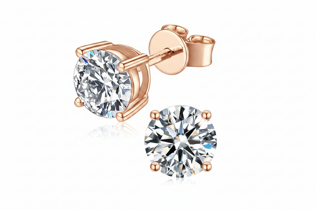 Classic 4-Prong Round Brilliant Cut Lab Grown Diamond Solitaire Stud Earrings DE VVS 1.0ct - 3.0ctw - Triple Jewelry