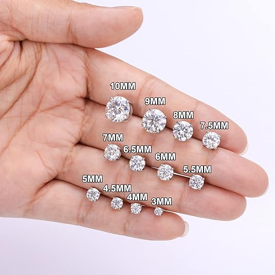 18K White Gold 4 Prong Lab Grown Diamond Stud Earrings 1.0 - 3.0ct - Triple