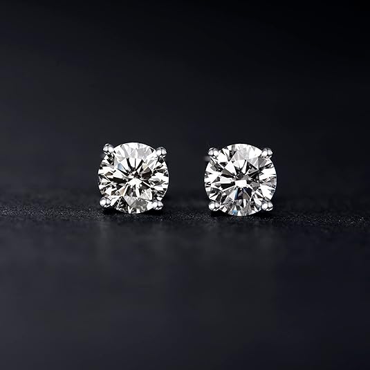18K White Gold 4 Prong Lab Grown Diamond Stud Earrings 1.0 - 3.0ct - Triple