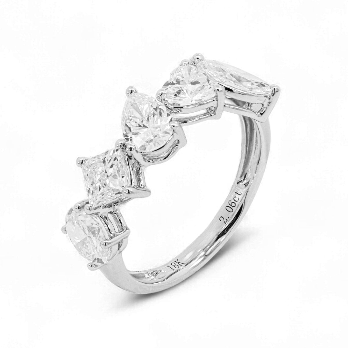 18K White Gold 5 Stone Fancy Shape Lab Grown Diamond Eternity Ring 1.5 - 2.5ct - Triple