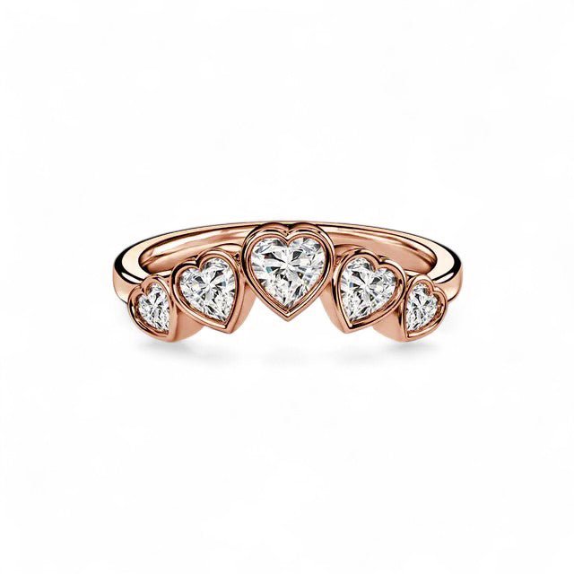 18K White Gold 5 Stone Heart - Shaped Lab Grown Diamond Half Eternity Ring 1.0 - 2.0ct - Triple