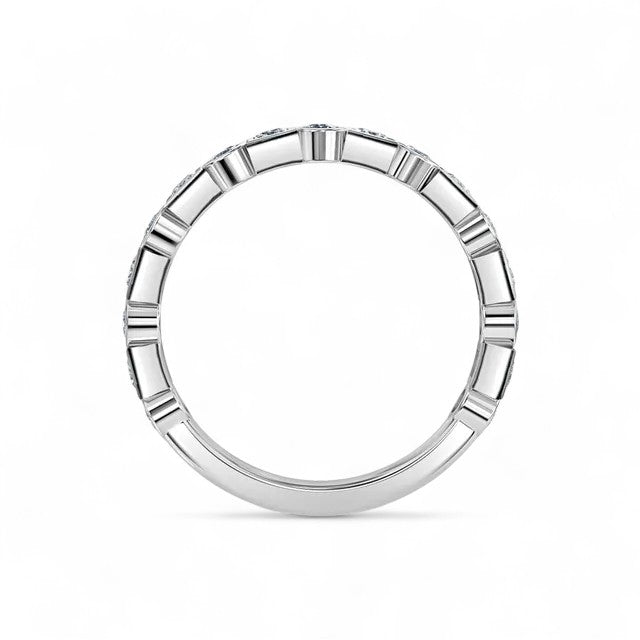 18K White Gold Bezel Set Round And Princess Cut Lab Grown Diamond Half Wedding Ring 1.0 - 2.0ct - Triple