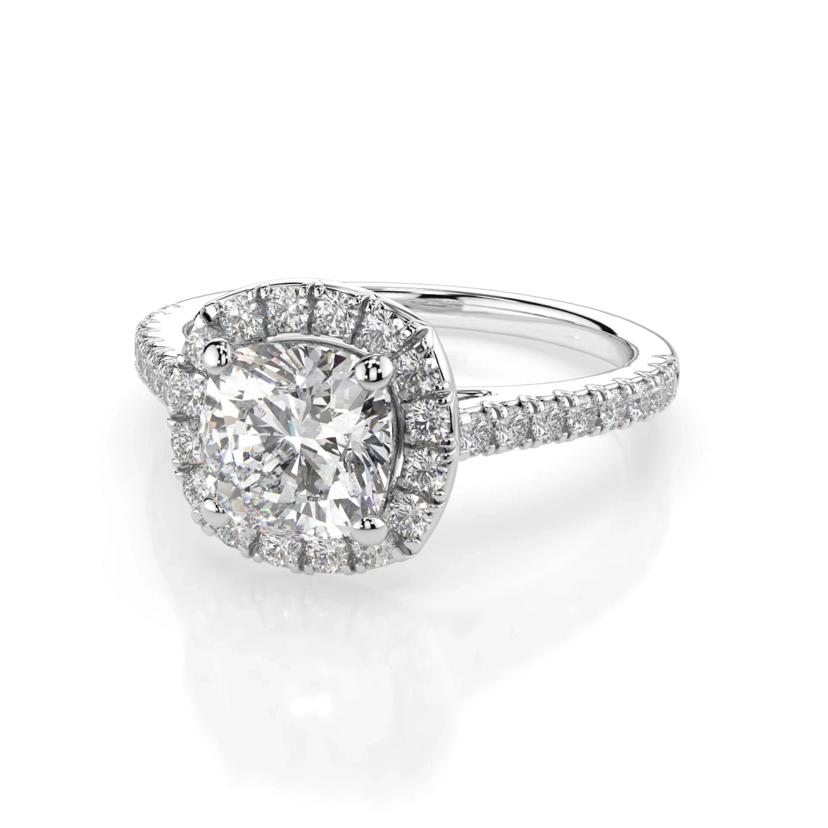 18K White Gold Cushion Cut Lab Grown Diamond Halo Engagement Ring 1.0 - 2.0ct - Triple