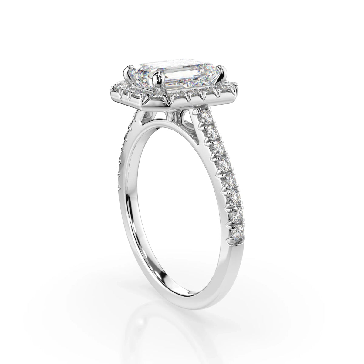 18K White Gold Emerald Cut Lab Grown Diamond Halo Engagement Ring 1.0 - 2.0ct - Triple