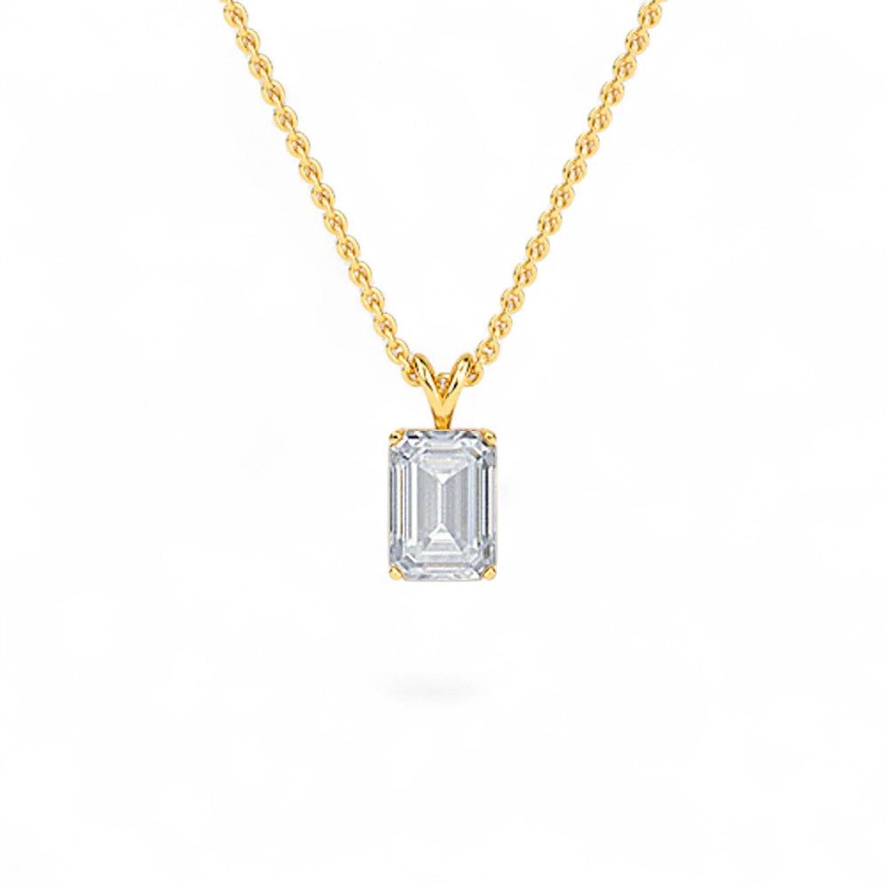 18K White Gold Emerald Cut Lab Grown Diamond Solitaire Pendant Necklace 1.0 - 3.0ct - Triple