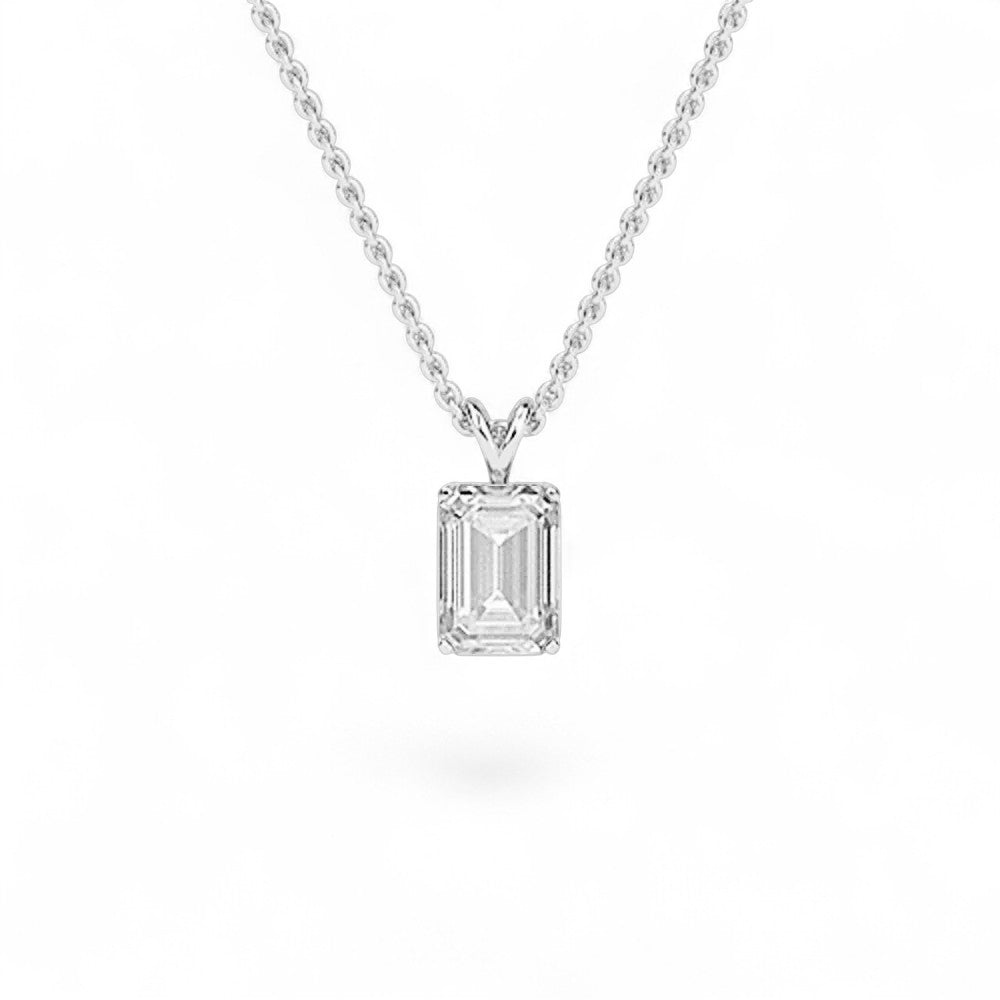 18K White Gold Emerald Cut Lab Grown Diamond Solitaire Pendant Necklace 1.0 - 3.0ct - Triple