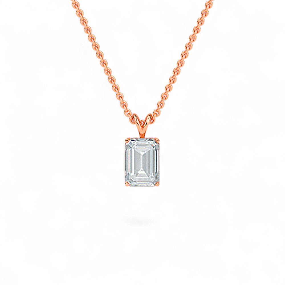 18K White Gold Emerald Cut Lab Grown Diamond Solitaire Pendant Necklace 1.0 - 3.0ct - Triple