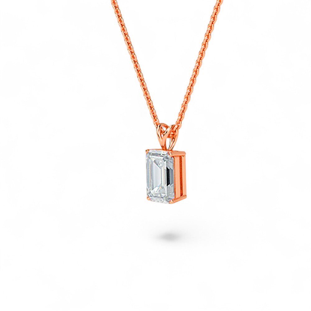 18K White Gold Emerald Cut Lab Grown Diamond Solitaire Pendant Necklace 1.0 - 3.0ct - Triple