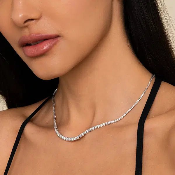 18K White Gold Graduated Lab Grown Diamond Necklace 5.0 - 10.0ct - Triple