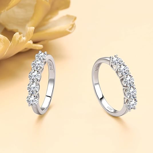 18K White Gold Lab Grown Diamond 5 Stone Half Eternity Ring 1.0 - 2.5ct - Triple