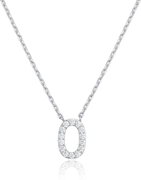 18K White Gold Lab Grown Diamond Initial Necklace, Letter Dainty Necklaces for Women - Triple