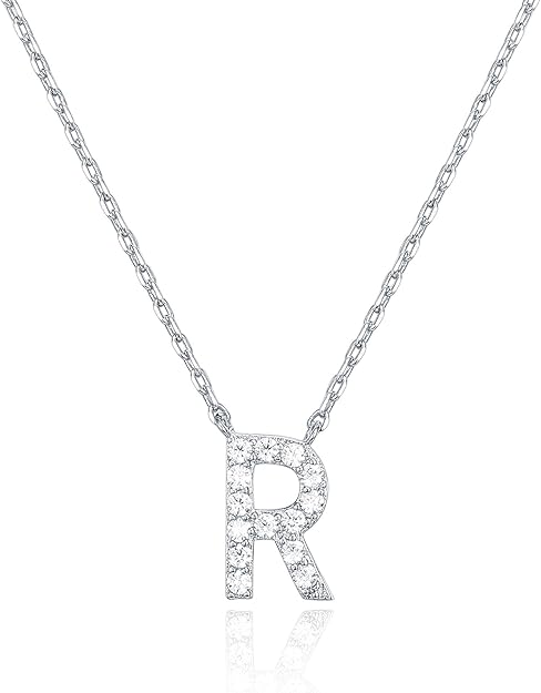 18K White Gold Lab Grown Diamond Initial Necklace, Letter Dainty Necklaces for Women - Triple