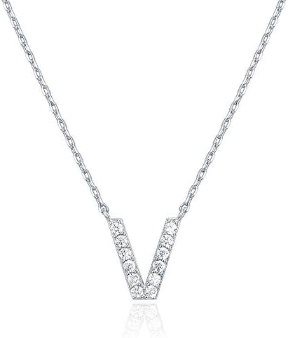 18K White Gold Lab Grown Diamond Initial Necklace, Letter Dainty Necklaces for Women - Triple