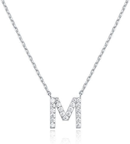 18K White Gold Lab Grown Diamond Initial Necklace, Letter Dainty Necklaces for Women - Triple