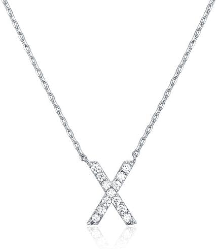 18K White Gold Lab Grown Diamond Initial Necklace, Letter Dainty Necklaces for Women - Triple