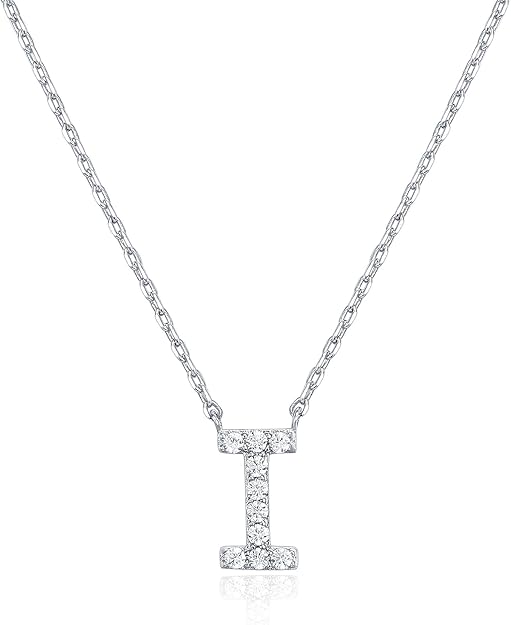 18K White Gold Lab Grown Diamond Initial Necklace, Letter Dainty Necklaces for Women - Triple
