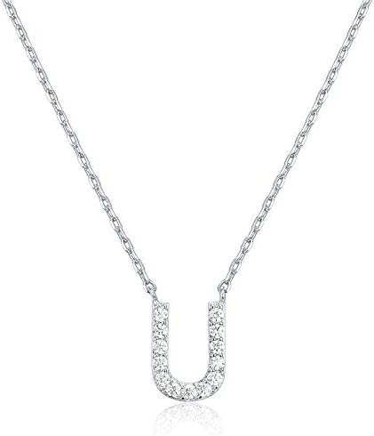 18K White Gold Lab Grown Diamond Initial Necklace, Letter Dainty Necklaces for Women - Triple