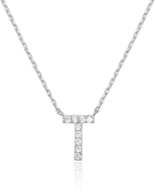 18K White Gold Lab Grown Diamond Initial Necklace, Letter Dainty Necklaces for Women - Triple
