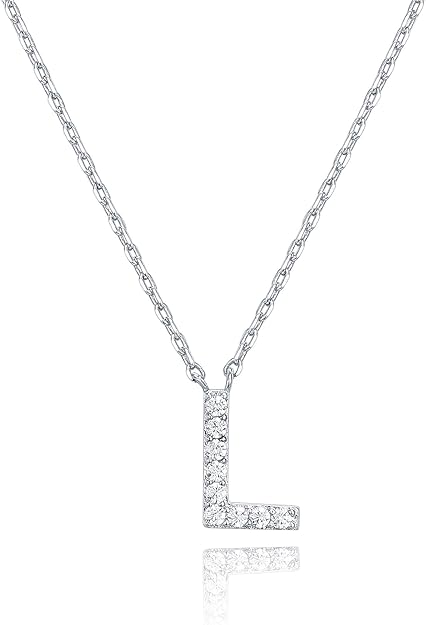 18K White Gold Lab Grown Diamond Initial Necklace, Letter Dainty Necklaces for Women - Triple