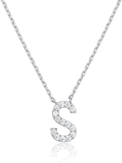 18K White Gold Lab Grown Diamond Initial Necklace, Letter Dainty Necklaces for Women - Triple