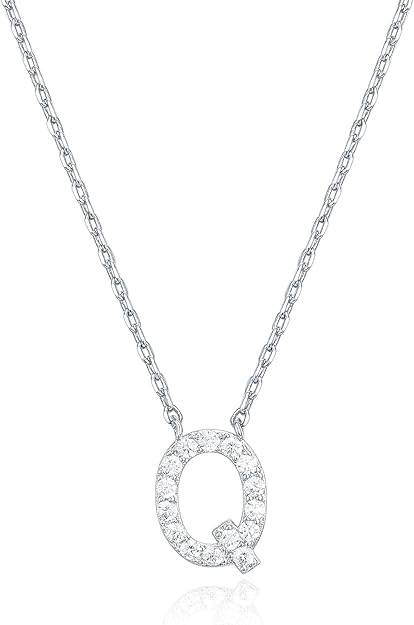 18K White Gold Lab Grown Diamond Initial Necklace, Letter Dainty Necklaces for Women - Triple
