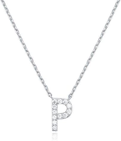 18K White Gold Lab Grown Diamond Initial Necklace, Letter Dainty Necklaces for Women - Triple