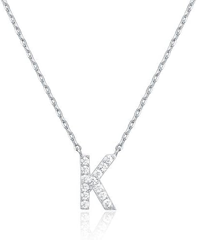 18K White Gold Lab Grown Diamond Initial Necklace, Letter Dainty Necklaces for Women - Triple