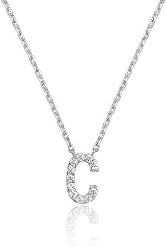18K White Gold Lab Grown Diamond Initial Necklace, Letter Dainty Necklaces for Women - Triple