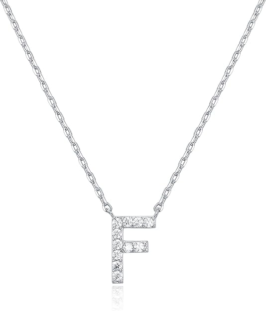 18K White Gold Lab Grown Diamond Initial Necklace, Letter Dainty Necklaces for Women - Triple