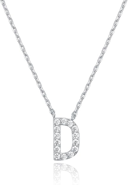 18K White Gold Lab Grown Diamond Initial Necklace, Letter Dainty Necklaces for Women - Triple