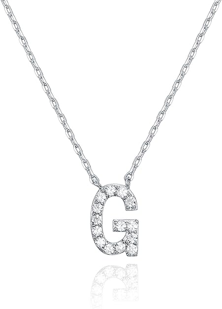 18K White Gold Lab Grown Diamond Initial Necklace, Letter Dainty Necklaces for Women - Triple