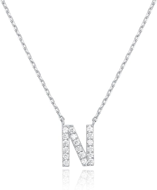18K White Gold Lab Grown Diamond Initial Necklace, Letter Dainty Necklaces for Women - Triple