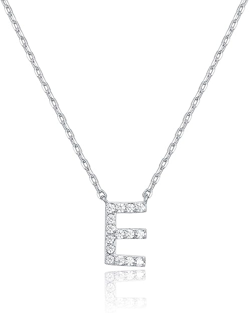 18K White Gold Lab Grown Diamond Initial Necklace, Letter Dainty Necklaces for Women - Triple