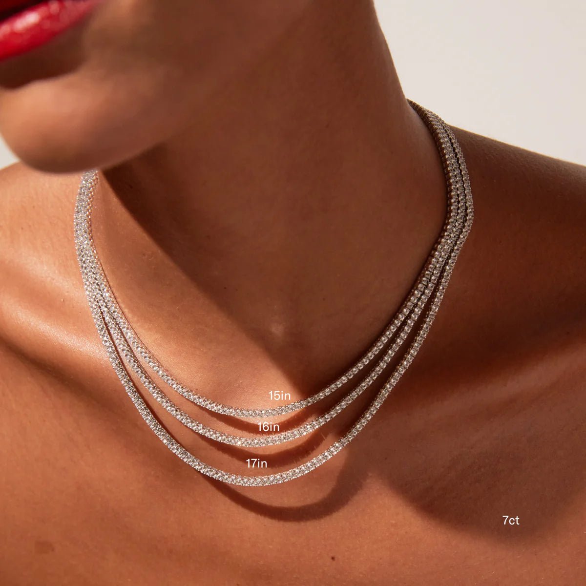 18K White Gold Lab Grown Diamond Tennis Necklace 5.0 - 15.0ct - Triple