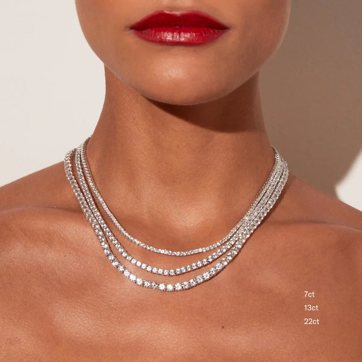 18K White Gold Lab Grown Diamond Tennis Necklace 5.0 - 15.0ct - Triple