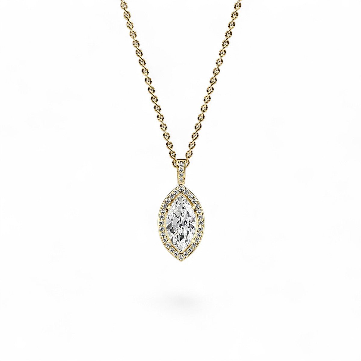 18K White Gold Marquise Cut Lab Grown Diamond Halo Pendant Necklace 1.0 - 3.0ct - Triple
